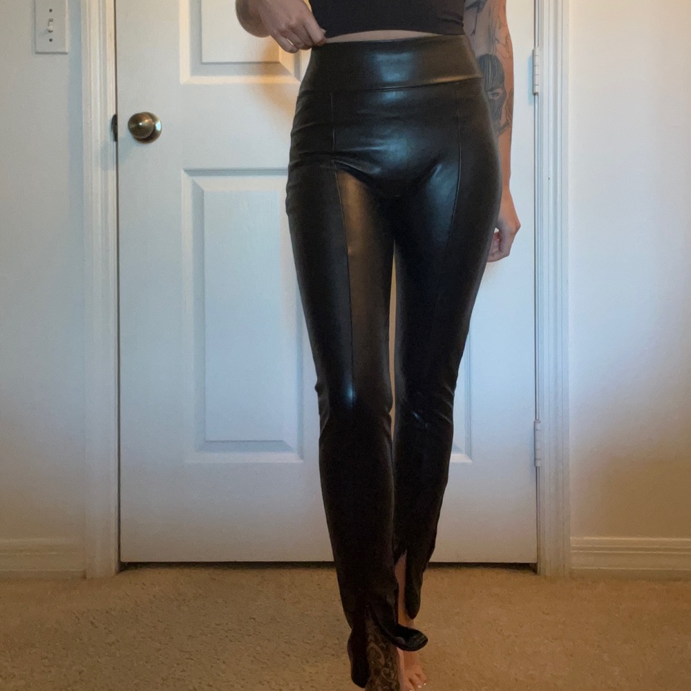 Abercrombie vegan leather high waist pants with ankle zipper